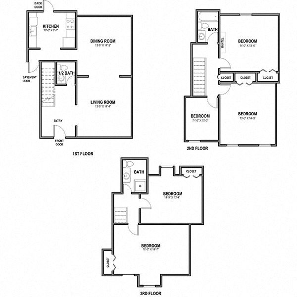 Floor plan for 4 beds, 2.5 baths, 1727 sqft